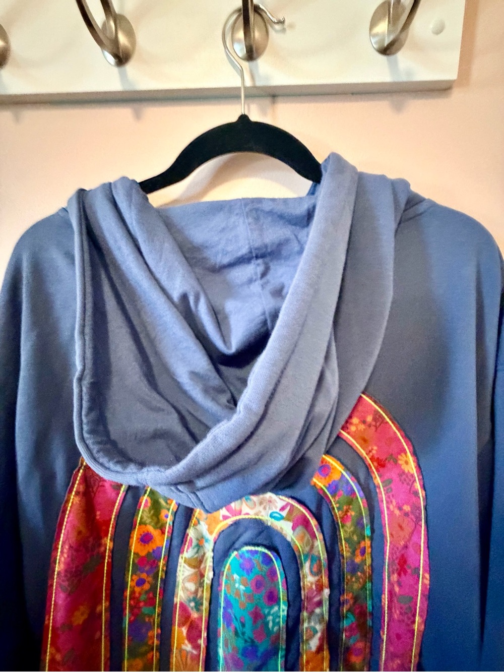 Natural Life S/M Oversized Patchwork Floral Rainbow Zip Hoodie Blue NWOT - Picture 11 of 12